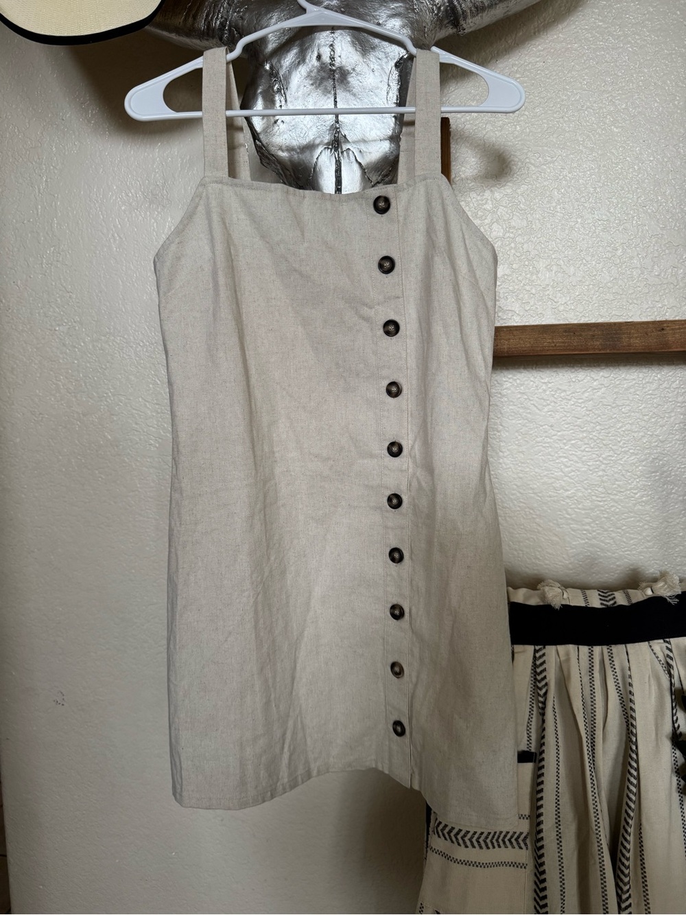 Sky and Sparrow Cream Button-Front Mini Dress - Picture 2 of 6